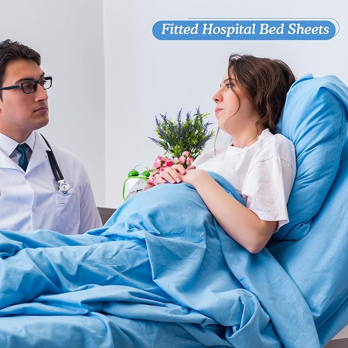 Moukeren 12 Pcs Hospital Bed Sheets Set Deep Pocket Fitted Sheet 36 with Elastic All Around Easy Care Knitted Jersey for Home/Nursing Home (Blue)