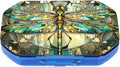 This Portable Vintage Stained Glass Dragonfly Pattern 6-Compartment Pillbox Can Be Placed in A Pocket Or Wallet to Store Vitamins, Medicines Fish Oil Health Supplements Other Medications.