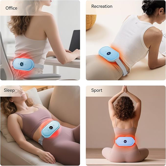 Portable Heating Pad for Period Cramps Relief Vibrating Menstrual Heating Belt for Women, Fast Heat with 7 Heat Levels and 7 Modes for Menstrual, Pain Relief for Back & Stomach-Blue
