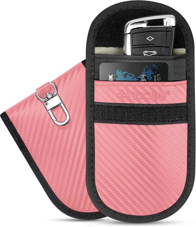 TICONN 2PK Faraday Bags for Car Keys Fob, 3.5"X5.0" Faraday Cage Protector, Car RFID Signal Blocking, Anti-Theft Pouch Anti-Hacking Case Blocker (Pink, M)