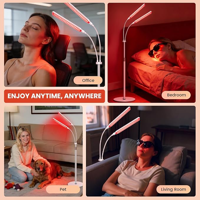 Wolezek Red Light Therapy Lamp for Body Face, 80 3-in-1 LED Beads Red Infrared Light Therapy Device with Timer, 5-Level Brightness, 660nm & 850nm Dual Wavelength for Skin Muscle, Home Use, 2-Head