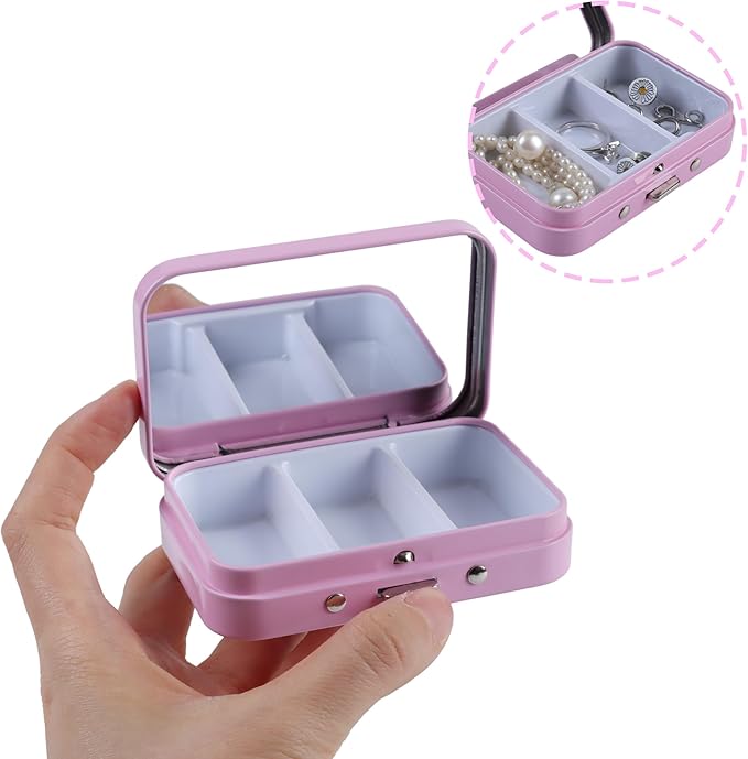 2 PCS Pill Box with Mirror, Portable 3 Compartment Medicine Pill Organizer, Cute Small Pill Case Supplement Organizer Pill Holder for Purse Travel(Pink)