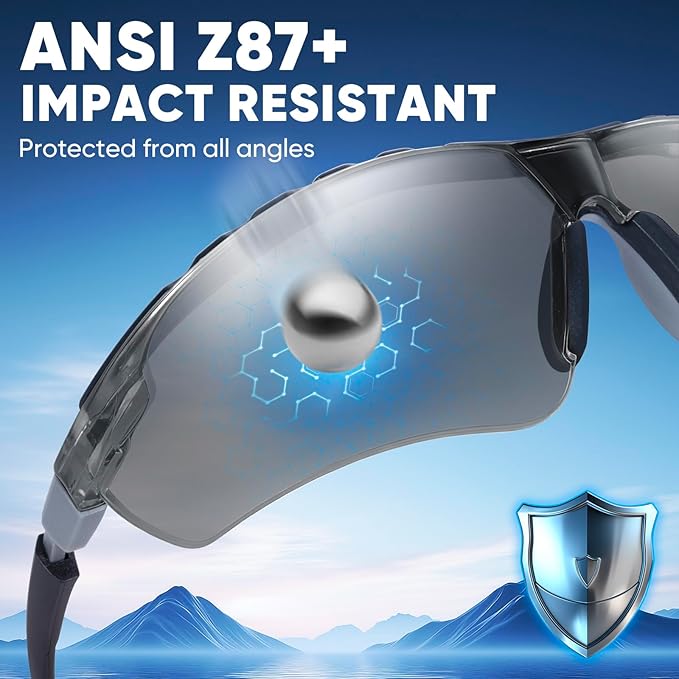 TICONN Anti-Fog Safety Glasses for Men and Women, ANSI Z87.1 Scratch Proof Eye Goggles with Adjustable Arms and UV Protection
