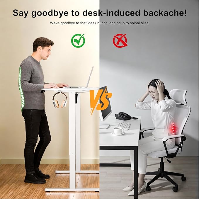 ERGOMAKER Electric Standing Desk, 43.3" x 23.6" Height Adjustable Sit Stand Desk with Splice Board for Home Office, Computer Desk Memory Preset (White Frame, White Desktop)
