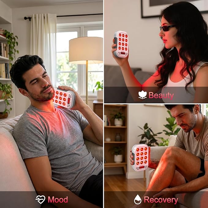 Portable Red Light Therapy, 660/850/1060nm 3 Wavelengths Mini Handheld Red Near Infrared Light Device, 12 Triple Chip Clinical Grade LEDs, Rechargeable, Travel Case, Timer, for Body, BO-60