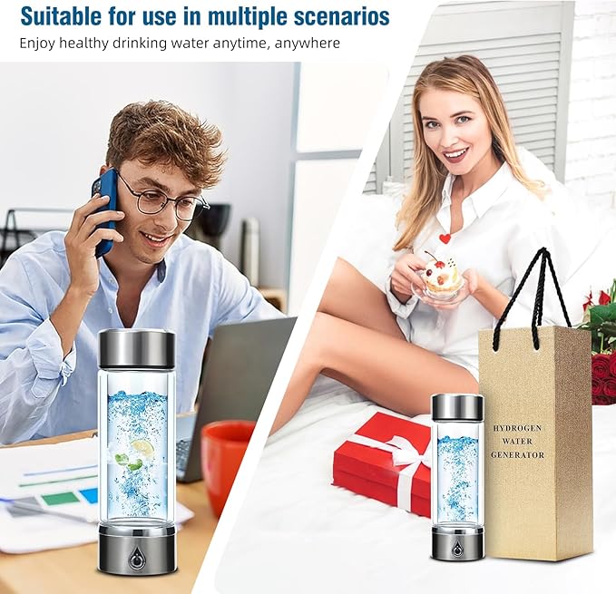 Upgraded Hydrogen Water Bottle, Portable Hydrogenated Water Bottle with SPE PEM Technology, 420ml Hydrogen Water Ionizer Machine, Hydrogen Water Bottle Generator for Home, Office, and Travel
