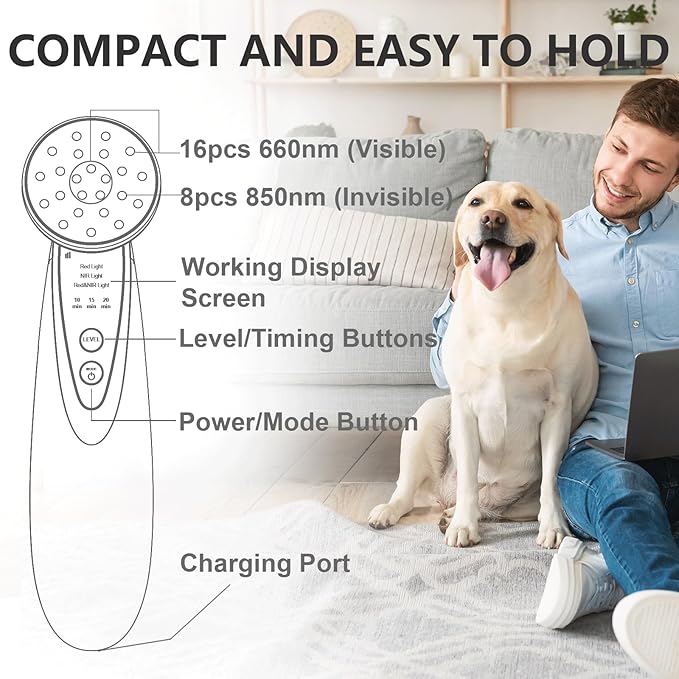 Red Light Therapy for Body, Near Infrared Light Therapy 660nm & 850nm, Suitable for Pets and People, Easy to Set up Portable Handheld Red Light