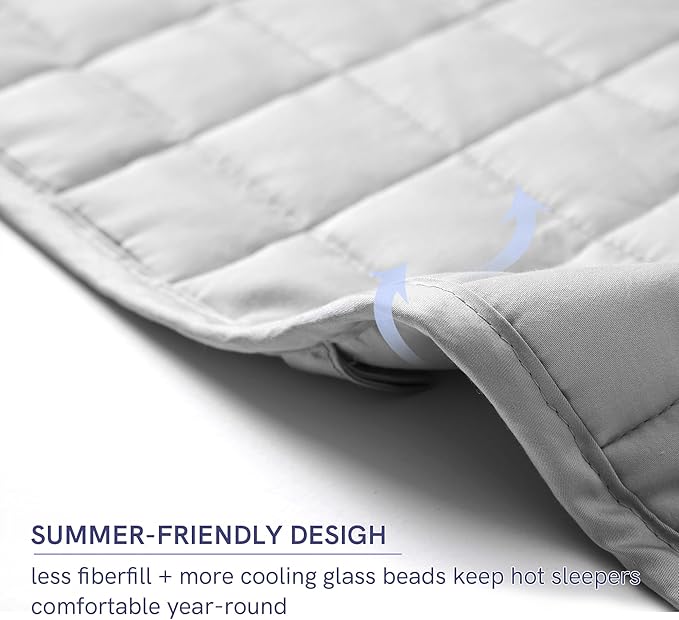 YnM 7lbs Weighted Blanket for Adults, Cotton Heavy Bed Throw Blanket with Cooling Glass Beads for All Season Use, Ideal for ~60lbs (41x60 Inches, Twin Light Grey)