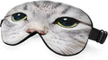 Cat Silk Eye Mask Sleep Mask Cute Funny Kitten Big Green Eyes Animal Pet Eye Mask with Adjustable Strap Lightweight for Women Work Travel Night Sleep