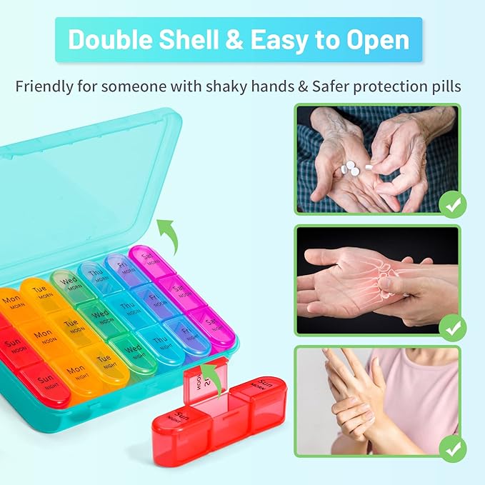 ASprink 3 Times a Day Pill Organizer - Large 7 Day Medicine Box, Travel Pill Case, Vitamins & Medicine