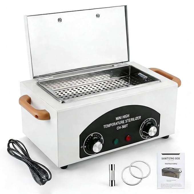 2.0L 220°C 428℉ High Temperature Autoclave Sterilizer, Dry Heat Nail Sterilizer Machine with Timer for Nail Tools Esthetician Barber's Tools, 110V, CH-360T