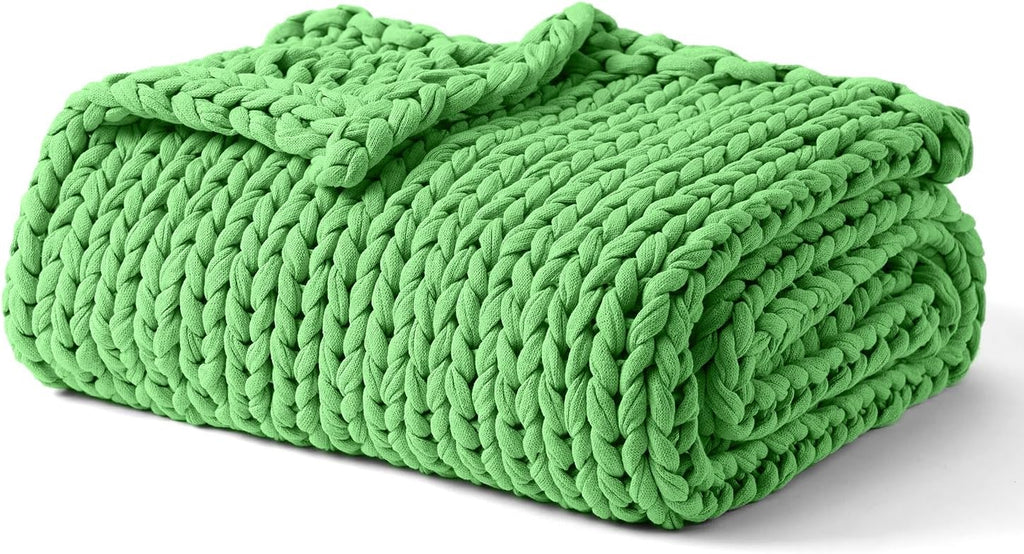 YnM Cooling Weighted Blanket, 100% Cotton Handmade Chunky Knitted Blanket, Weighted Lap, Breathable Heavy Blankets, Machine Washable Throw for Sleep or Home Decor (Green, 40x50 Inch, 7lbs)
