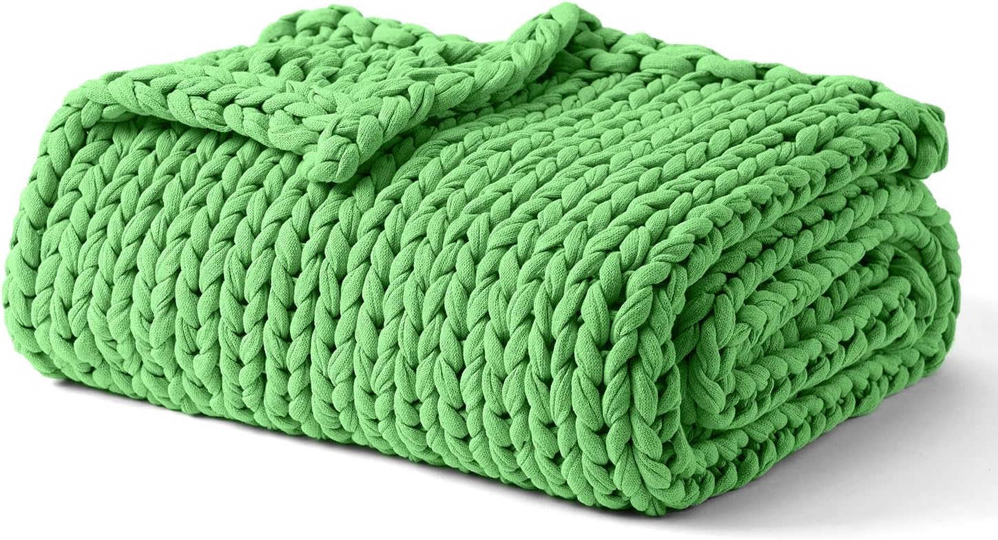 YnM Cooling Weighted Blanket, 100% Cotton Handmade Chunky Knitted Blanket, Weighted Lap, Breathable Heavy Blankets, Machine Washable Throw for Sleep or Home Decor (Green, 40x50 Inch, 7lbs)