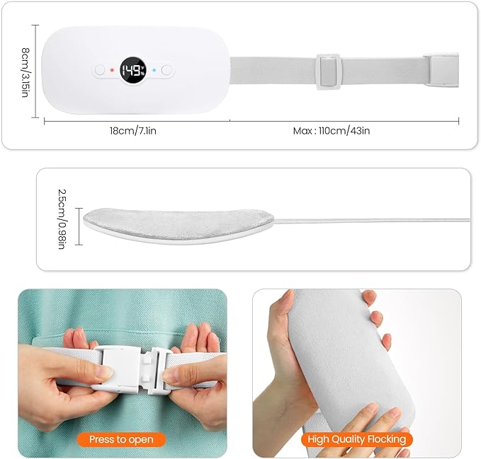 NOWWISH Heating Pad for Period Cramps Pain Relief, Portable Electric Cordless Menstrual Heating Pad Rechargeable with 6 Heat Levels and 6 Massage Modes, Christmas Gifts for Women Teen Girls, White