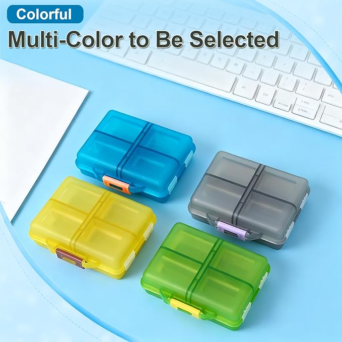 Weekly Travel Pill Organizer Box, 8 Compartments Small Fold Medicine Case Holder, Daily AM PM Morning Night Pocket Travel Capsule Dispenser for Vitamin, Fish Oil, Supplement, Tablet, Grey