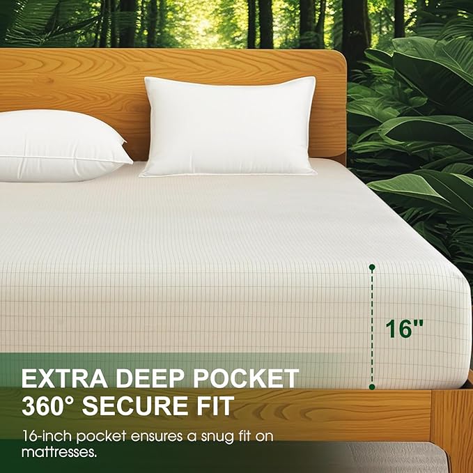 Ivellow Grounding Sheets Queen 10% Pure Silver Fiber 90% Organic Cotton Fitted Sheet Queen Size 16” Deep Pocket Soft Grounded Sheets Earth Connected Bedding Beige Fitted Bed Sheet with Grounding Cord