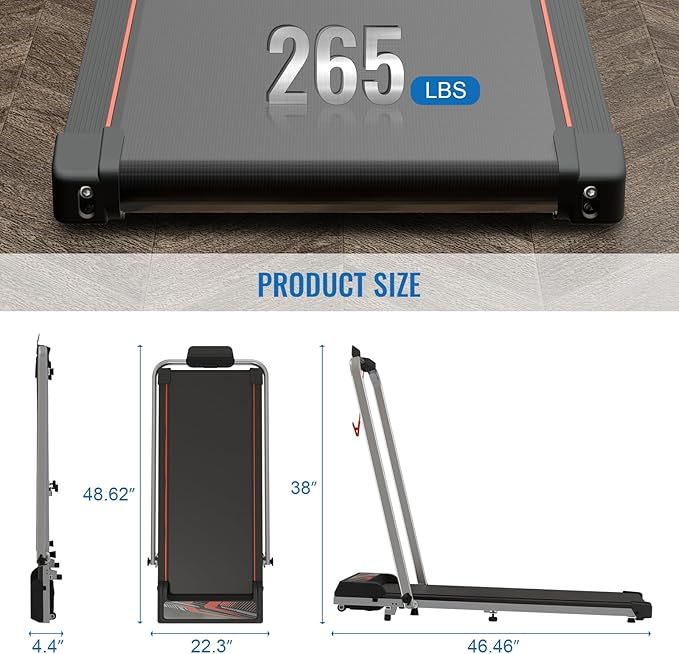 Treadmill Walking Pad with Handle, Walking Pad with 0-10% Incline, 3-in-1 Portable Under Desk Treadmill for Home Office Use, Large Screen, Remote Control, Powerful Motor