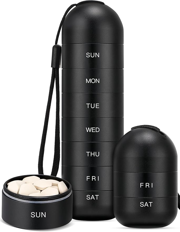 Zannaki Upgrade Large Metal Travel Pill Organizer, Waterproof Weekly Pill Box, Portable Aluminum Alloy Pill Case Container, BPA Free 7 Day Daily Medicine Organizer Holder for Vitamin,Pills,Supplement