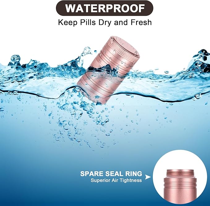 Small Pill Case Metal Pill Container - Waterproof Pill Box for Pocket Purse, Daily Travel Pill Holder 2 Times a Day, Portable Medicine Organizer for Vitamin, Fish Oils, Supplements Pink 1 Pack