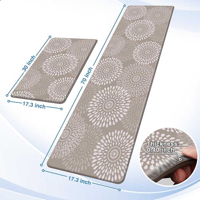 LuxStep Kitchen Mat Cushioned Rugs Anti-Fatigue Mats for Kitchen Floor,Waterproof Non-Slip Mats and Rugs Set for Office,Floor,Laundry 17.3"×30"+17.3"×70",Khaki