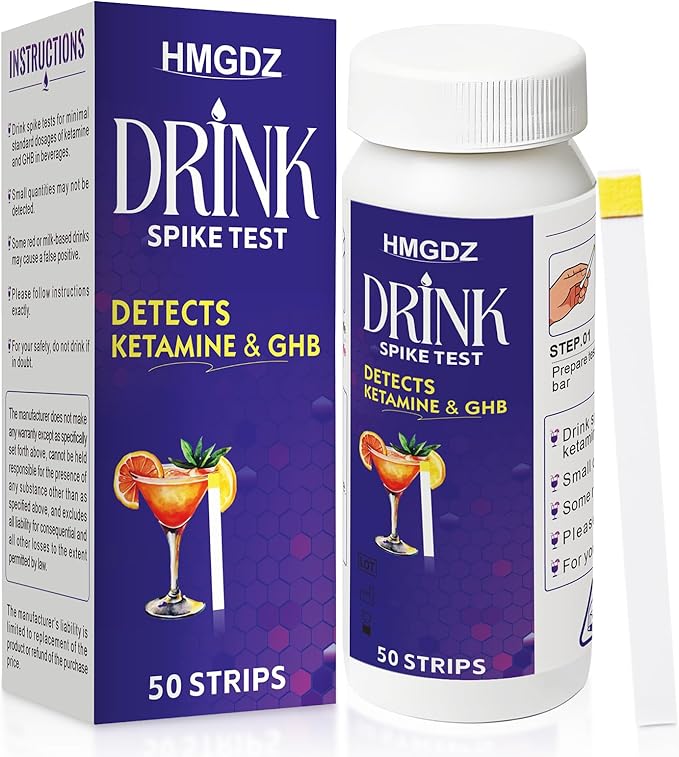 Drink Spike Test Strips - 50 Strips, GHB and Ketamine Detector, Ensures Drink Safety, 10-Second Results.Beverage, Wine, Cocktail, Beer, Juice, Water etc
