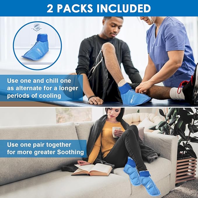 ComfiTECH Foot Ice Pack Wrap for Feet, Cooling Boot for Ankle, Cold Heel Pad for Plantar, Large