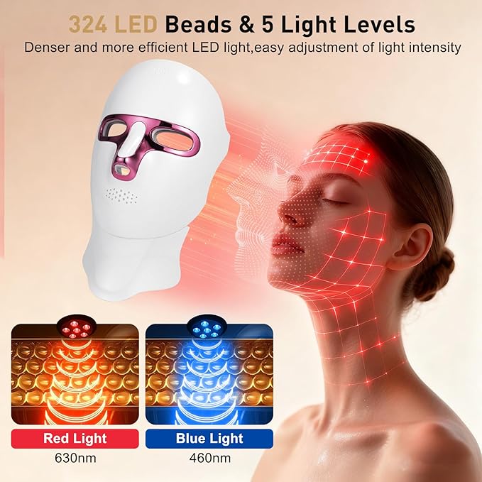 Red Light Therapy Mask for Face & Neck, LED Infrared Light Therapy Device,USB-C Rechargeable,Skin Rejuvenation & Anti-Aging,Infrared Lights Masks for Home Working Travel Yoga Sleep