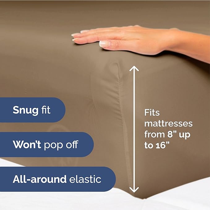 Cal King Size 4 Piece Sheet Set - Extra Soft, Breathable & Cooling Sheets - Hotel Luxury Bed Sheets for Women & Men - Deep Pockets, Easy-Fit & Wrinkle-Free Sheets - Neutral Brown Oeko-Tex Bed Sheets