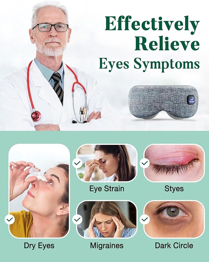 Heated Eye Mask for Dry Eyes, FSA Eligible HSA, Cordless Warm Compress for Eyes, Light Blocking Eye Heating Pad, Styes, Sleep, Cover Washable, Rechargeable, Deep Gray