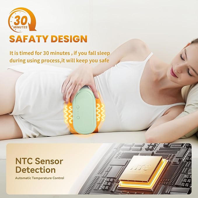 Portable Electric Heating Pad for Period Cramps, Menstrual Heating Pads with 4 Heat Levels and 4 Vibrating Modes for Women Stomach Pain Relief-Green