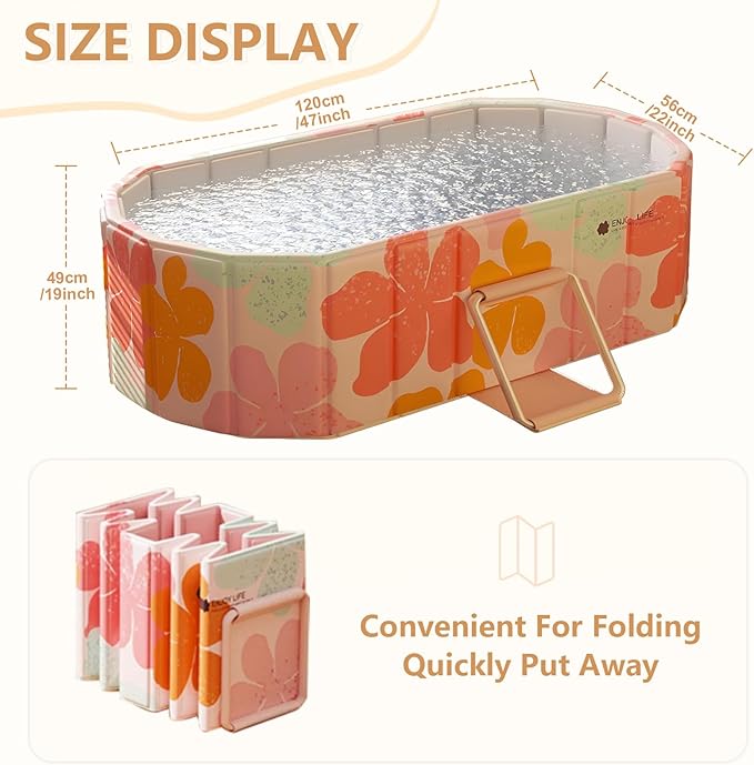 Gets 47" XL Oval Ice Bath Tub For Athletes,Portable Bathtub for Adults Foldable Soaking Standing Hot Bath Tub for Shower Stall,Separate Family Bathroom SPA (Pink,47"×22"×19")