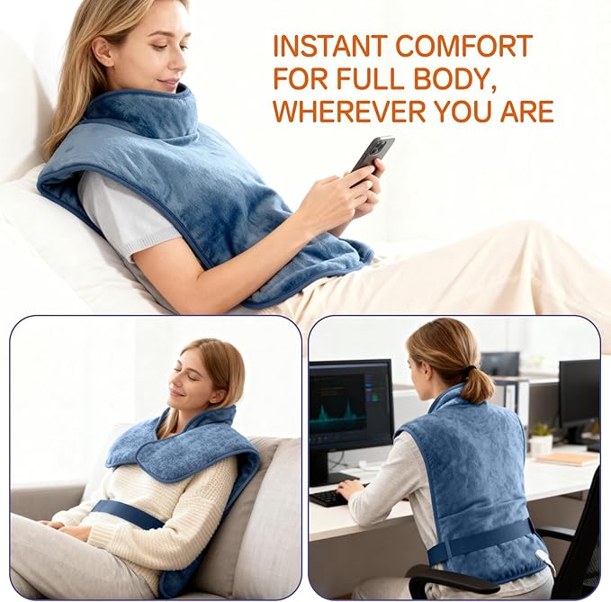 Heating Pad for Neck and Shoulders, Back Pain Relief, Electric Heating Pads with 6 Heat Levels & 4 Time Settings, Auto Shut-Off, Gift for Mom and Dad