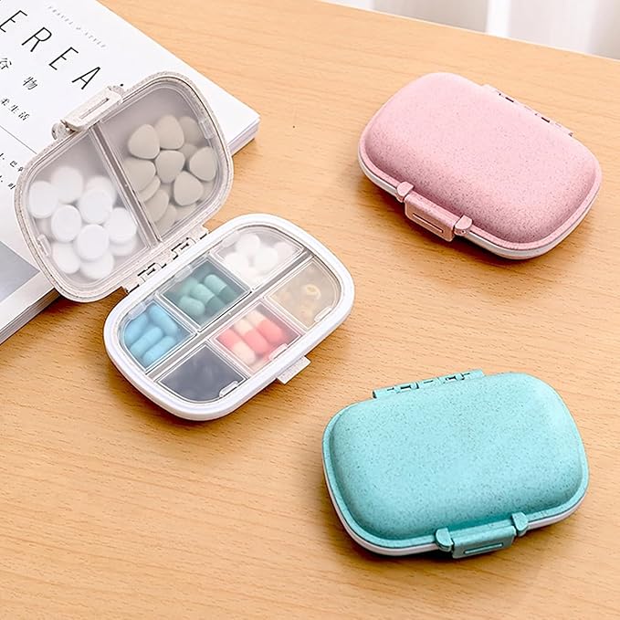 2PCS INVODA Pill Organizer Travel Pill Box 8 Compartments Moisture Proof Small Pill Case for Pocket Purse Daily Pill Container Portable Medicine Fish Oil Vitamin Holder