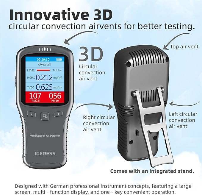 Air Quality Monitor Indoor, 5 in 1 Formaldehyde Detector, voc Meter, Detect Indoor HCHO,TVOC,AQI,PM2.5,PM10. Colorful LCD Screen & USB Charging