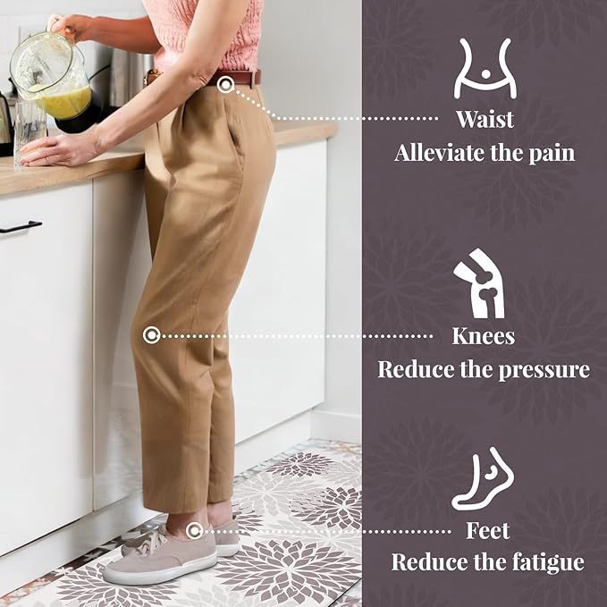 PVC Anti-Fatigue Kitchen Mats Set of 3, Non-Slip Kitchen Rugs, Comfort Standing Runner Rug, Multipurpose Indoor Mats for Laundry, Office, Bedroom, Sink, Bathroom,Grey