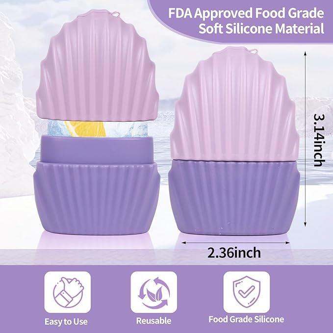 Ice Cube Roller for Face,Eyes and Neck,Reusable Silicone Ice Mold Mermaid Shell Shape for Shrink Pores Anti Wrinkle and Skin Beauty Care,Reduce Migraine Pain,Gua Sha Face Massage Tools (Purple)