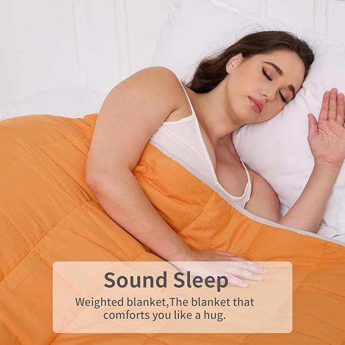 Weighted Blanket 12lbs Queen Size Orange Grey 60"x80" Weighted Blankets for Adults Heavy Blanket are Comfortable and Cozy