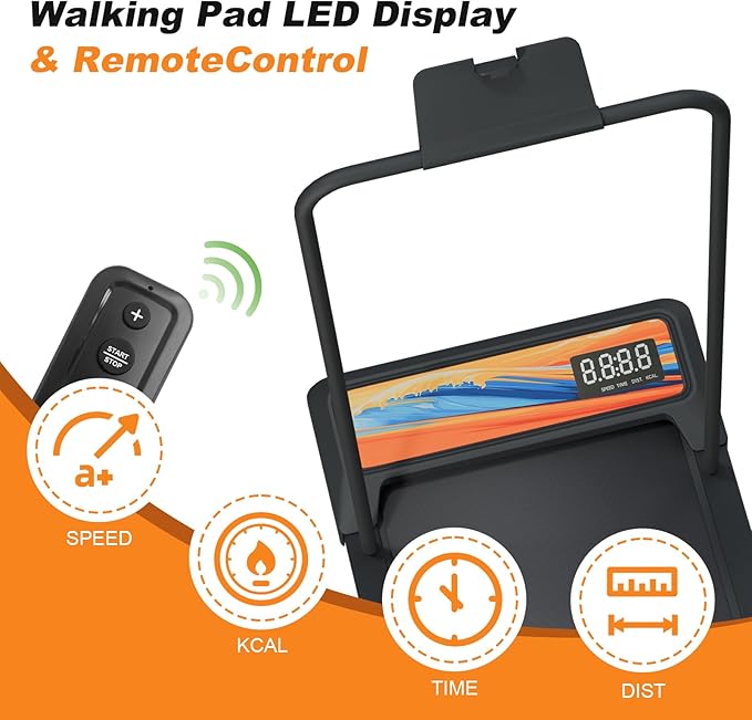 Treadmill Walking Pad with Handle, Walking Pad with 0-10% Incline, 3-in-1 Portable Under Desk Treadmill for Home Office Use, Large Screen, Remote Control, Powerful Motor