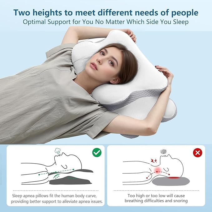 Cervical Neck Pillow for Sleeping | Ergonomic Pillow for Sleep Apnea, Neck Pain, and Snoring Relief | Contour Memory Foam with Ergonomic Support, White