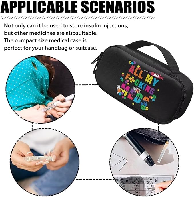 Rnyleeg Black Diabetes Bag for Women Men Small Size Insulin Cooler Travel Case Reusable Insulin Bag for Diabetes Easy to Carry