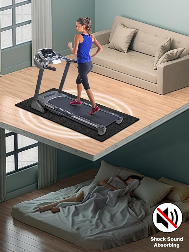 Treadmill Mat,70"x32",6mm Thickness Foldable Exercise Equipment Mat for Carpet Hardwood Floors, Compatible with Walking Pad,Spin Bike,Elliptical Trainer,Rowing Machine