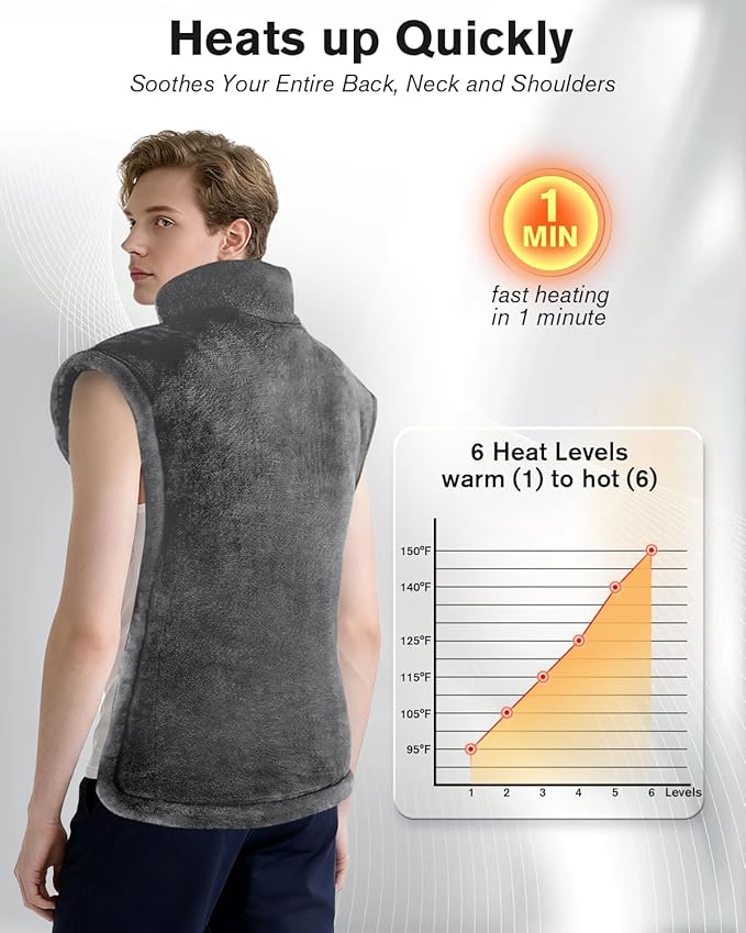 Heating Pad for Neck and Shoulders and Back, Pain Relief Electric Heating Pad Large Size 24”X33” with 4 Timers, 6 Heat Levels, Auto-Off, Mothers Day & Birthday Gifts for Women Men Mom Dad, Grey