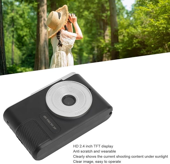 Digital Camera 48MP 4K Vlogging Camera with 2.4 Inch Screen 16X Digital Zoom Compact Camera for Teens Beginner Adult (Black)