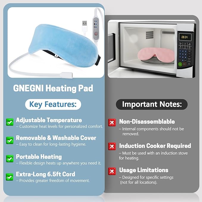 Heated Eye Mask, Graphene USB Warm Compress for Dry Eyes, Blepharitis, Stye and MGD Relief, 3 Temperature Levels with Washable Cover, Adjustable Strap
