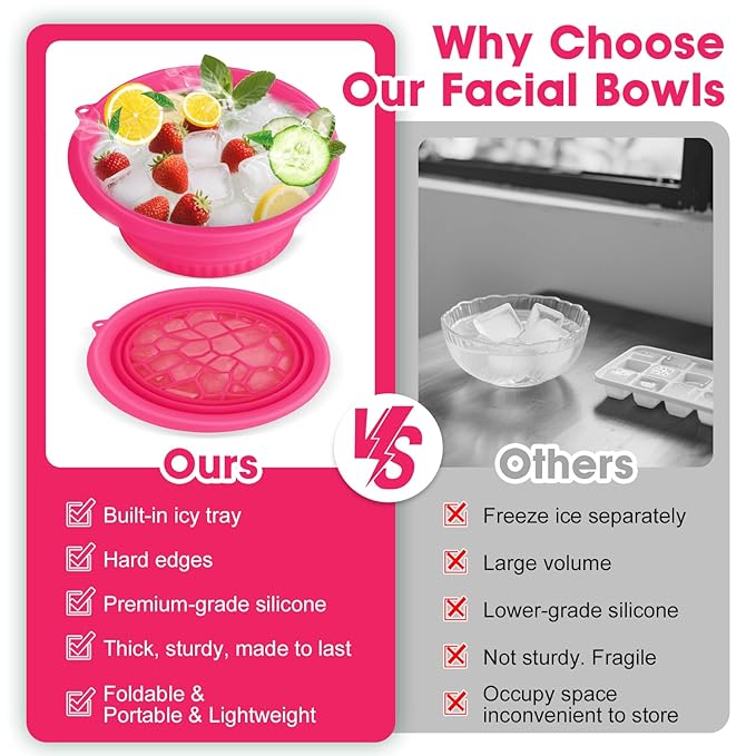 Face Bowl for Ice With Built-in Ice Tray Collapsible Silicone Facial Face Ice Bath Bowl Small Reusable Cold Plunge Basin is Portable,Perfect for Home Use,Camping,Travel Cold Bath Spa Tool & Rose