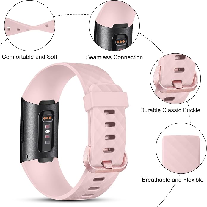 Vancle Bands for Fitbit Charge 4 Bands/Fitbit Charge 3 Bands Women Men[4 PACK], Classic Soft Replacement Sport Straps Wristbands for Fitbit Charge 4 / Charge 3 Fitness & Health Tracker