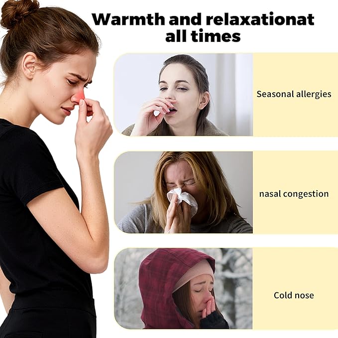 Red Light Therapy for Nose, Cordless Heating Nose Pad, Nose Warmer, 3 Levels Adjustable Nasal Heating for Relieve Nasal Congestion, Sinus Relief