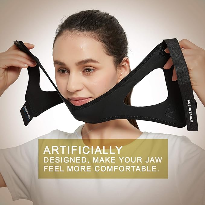 Chin Strap for CPAP Users - Adjustable Mask Bandage Keeping Mouth Closed - Better Night's Sleep Chin Strap for Snoring for Men and Women (Black)