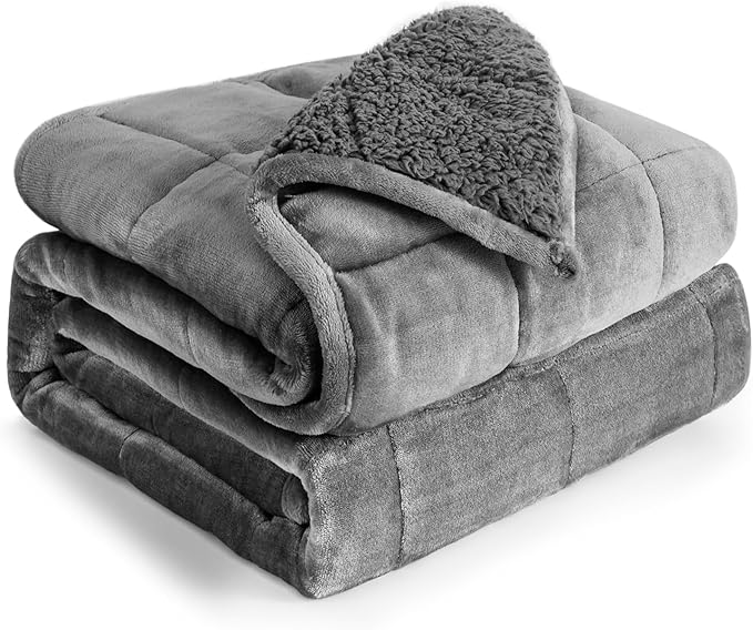Cottonblue 20lbs Weighted Blanket Queen Size, 60x80 Inches Grey Sherpa Weighted Blanket Throw Sofa Bedding Heavy Blanket for Adults, Soft Cozy Fleece Blanket On Queen Bed