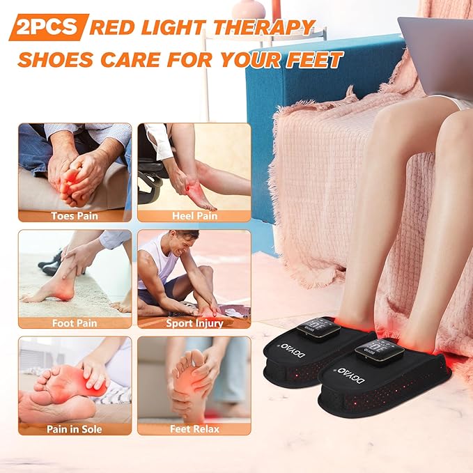TUOB Cordless Red Infrared Light Therapy for Feet Pain Relief, Rechargeable LED Light Therapy Device for Foot, Double Side Pad Infrared Light Slipper Benefit for Feet Toes Instep Joint Pain Relief